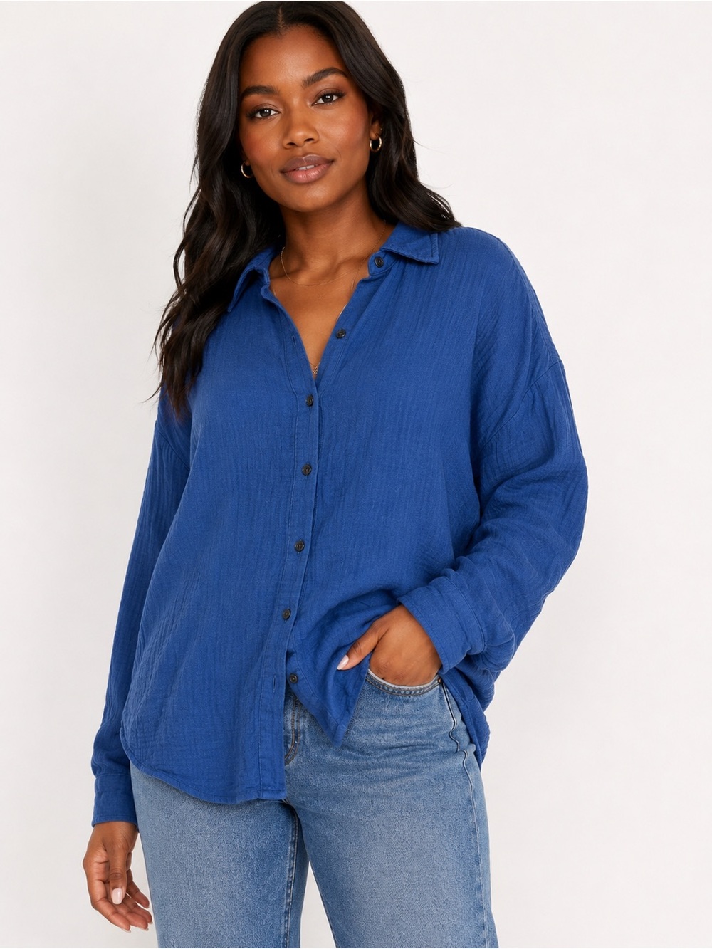 Boden Blue Cotton Gauze Button Down Shirt Women’s US 6 Relaxed Fit